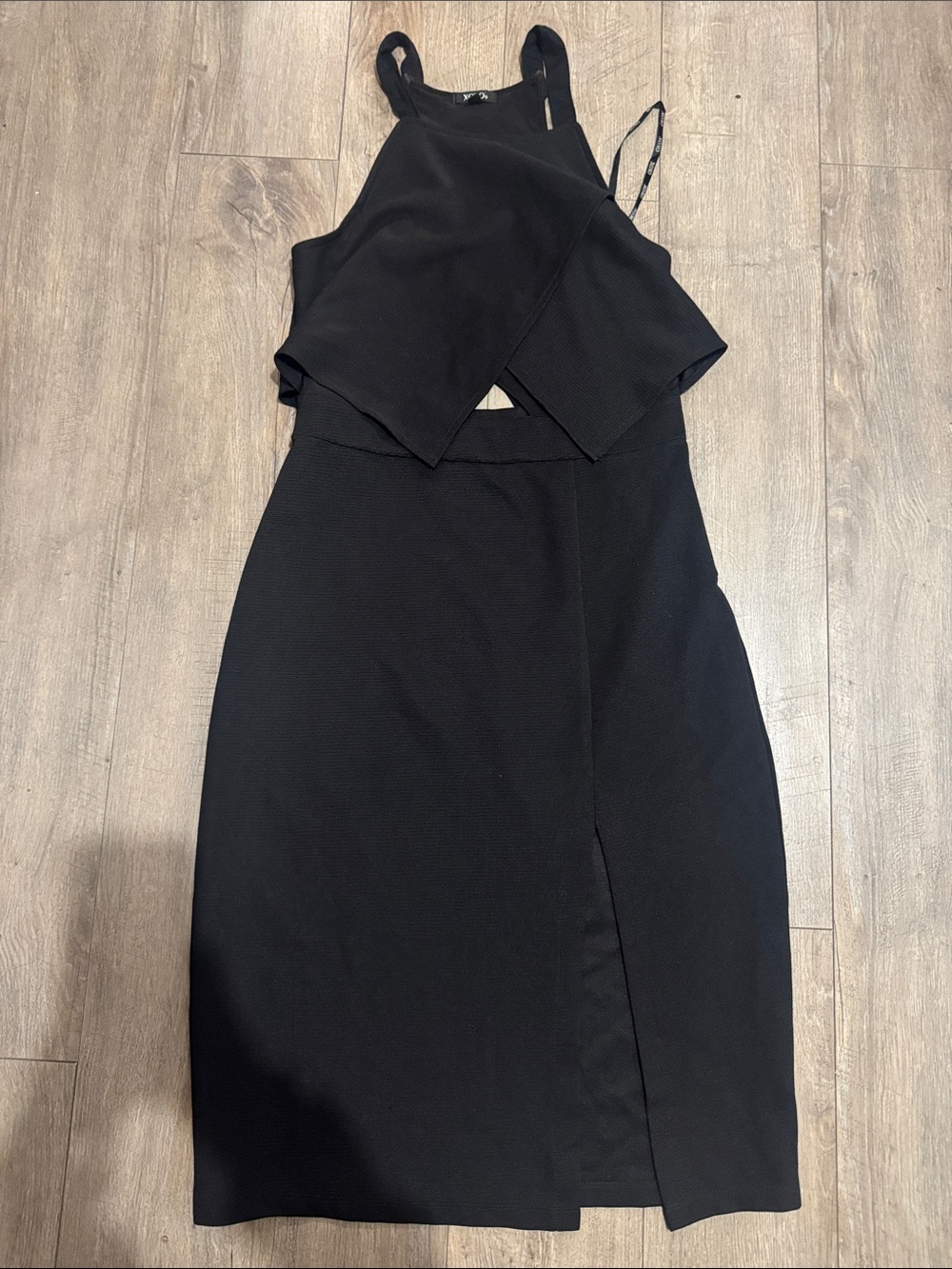 XOXO Black Sleeveless Halter Midi Dress with Overlayer